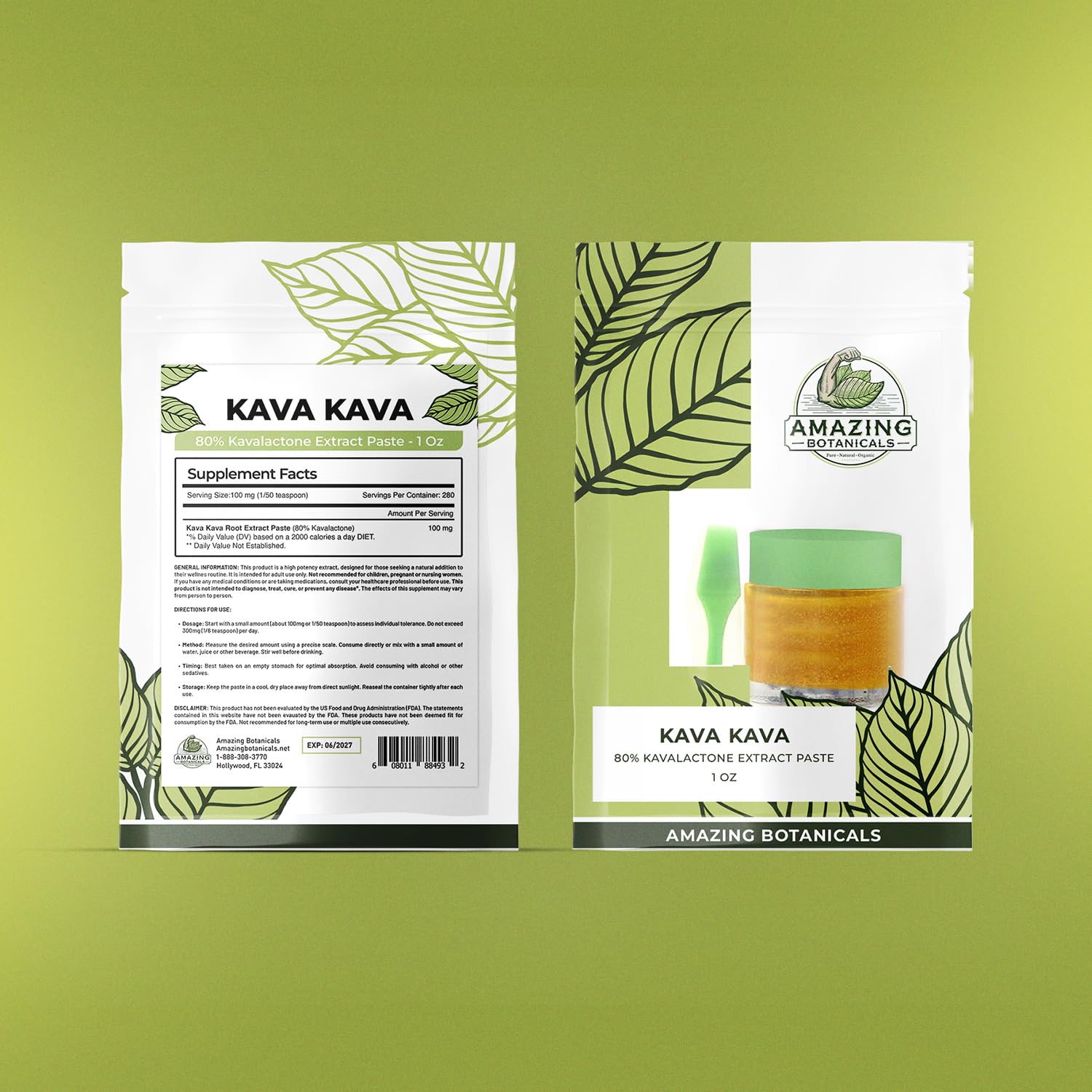 Amazing Botanicals Kava Kava paste label detail confirms high-purity extract and allergen information.