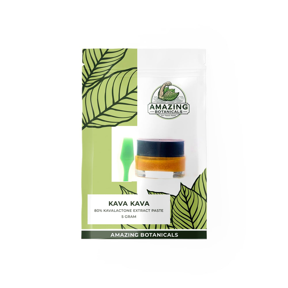 Amazing Botanicals Kava Kavalactone Paste label closeup shows high-potency formula.