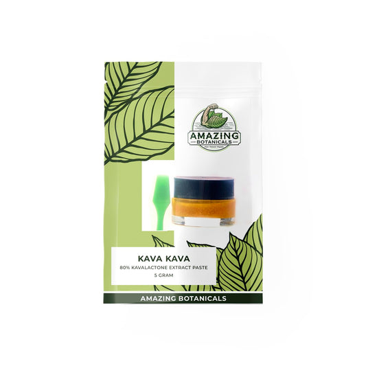 Amazing Botanicals Kava Kavalactone Paste label closeup shows high-potency formula.