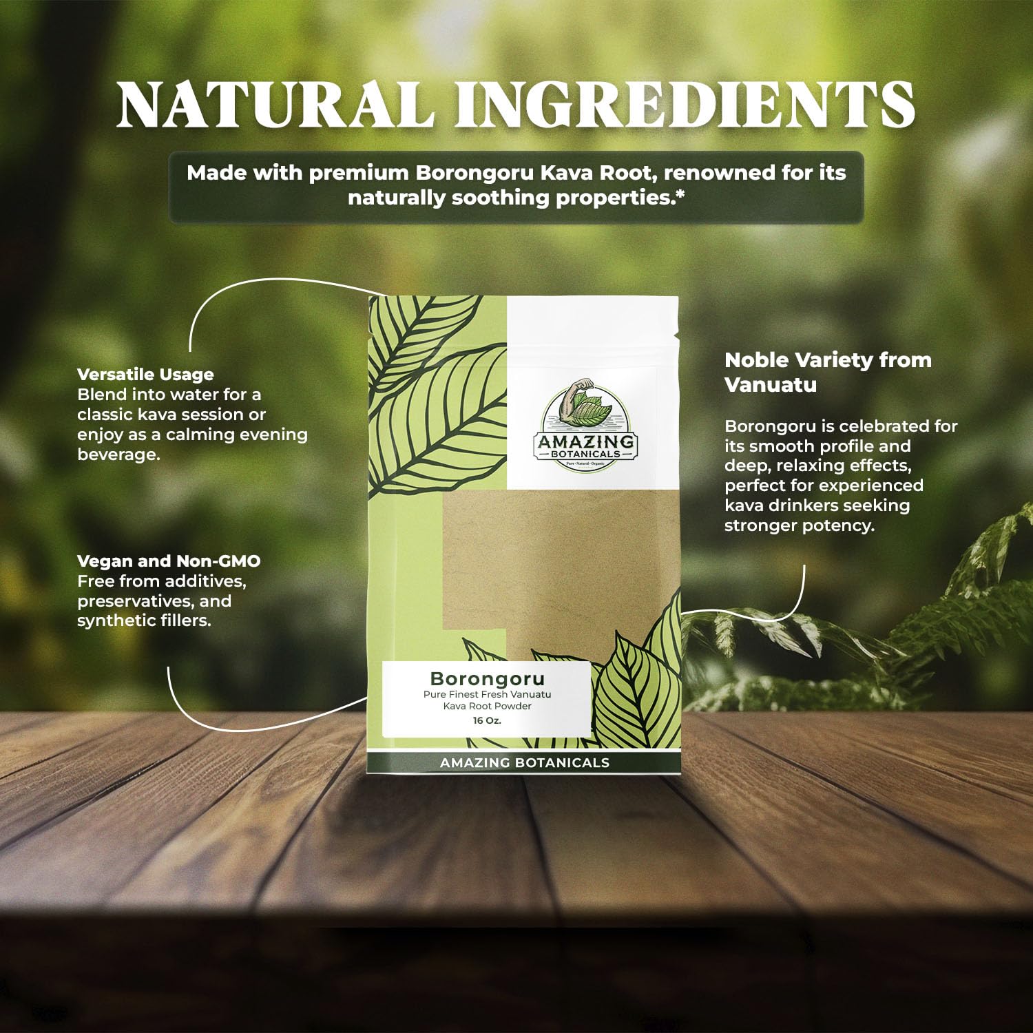 Amazing Botanicals Kava root powder in a bowl with earthy tones for preparation.