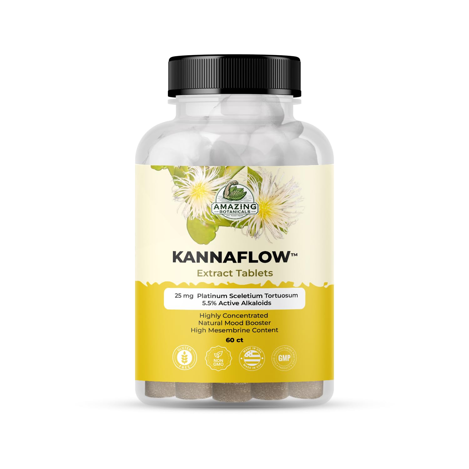 Amazing Botanicals Platinum Sceletium tablets bottle front, ready for daily use.