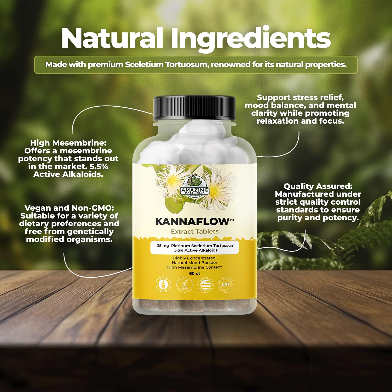 Amazing Botanicals Platinum Sceletium label highlights high mesembrine potency.