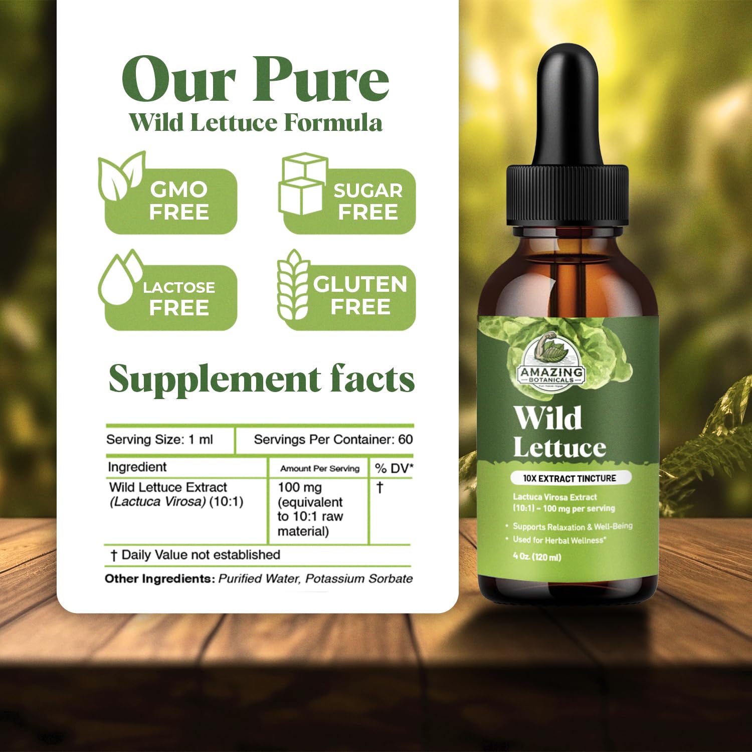 Amazing Botanicals wild lettuce 10x extract dropper for precise, convenient dosing.