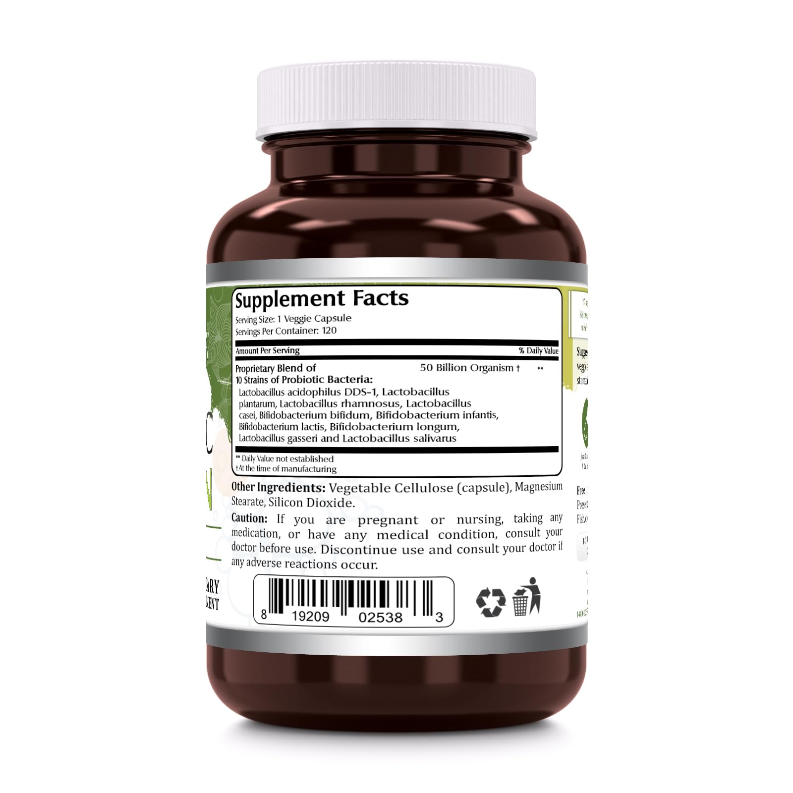 Amazing Flora probiotic label highlights 10 strains and variety