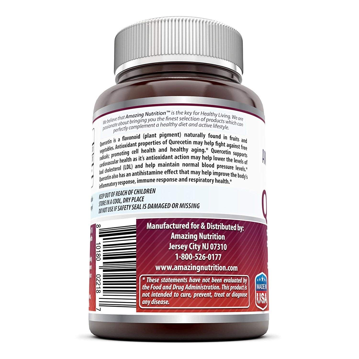 Amazing Formulas Quercetin 500 Mg label with GMP seal signaling quality and purity.
