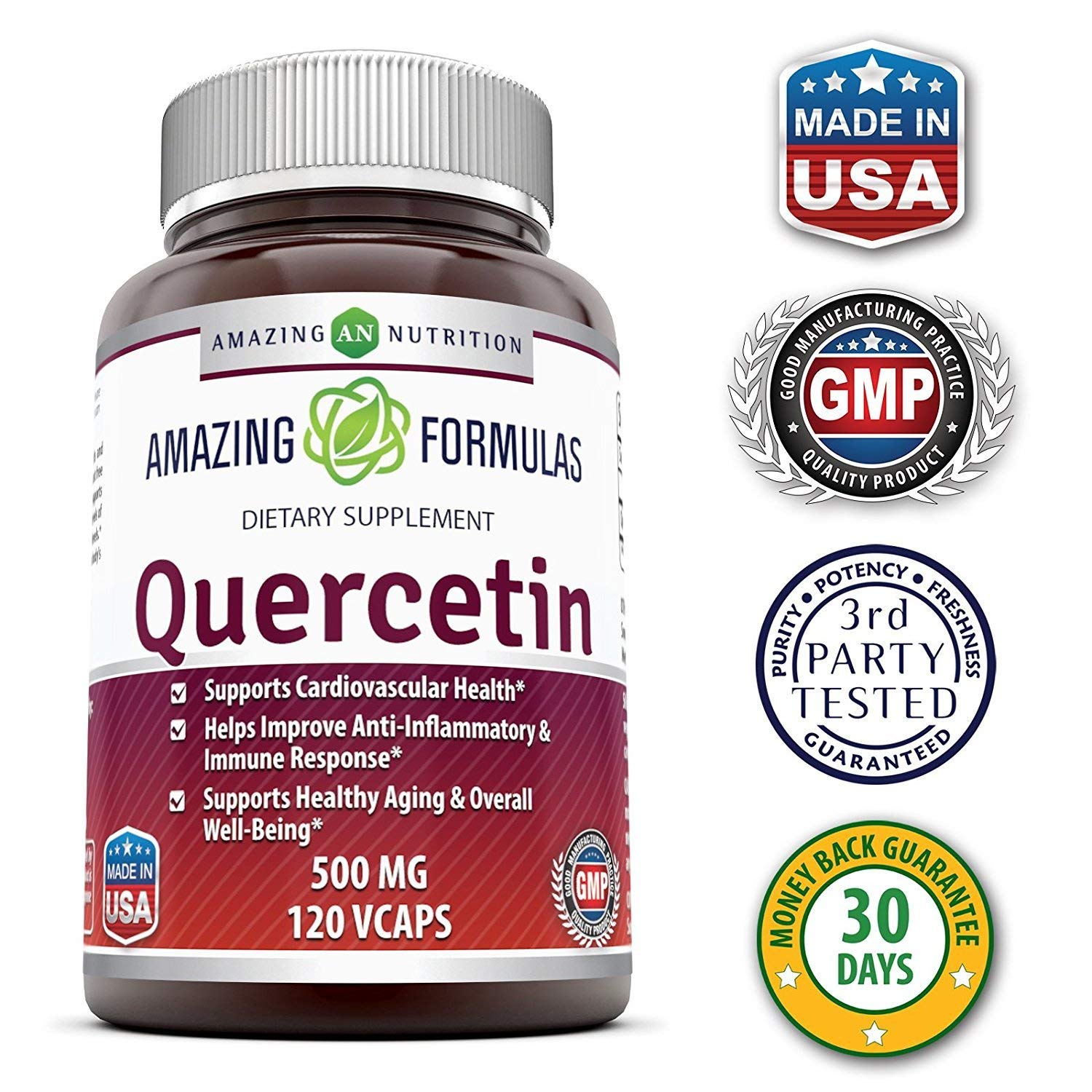 Amazing Formulas Quercetin 500 Mg product packaging on shelf for convenient shopping.