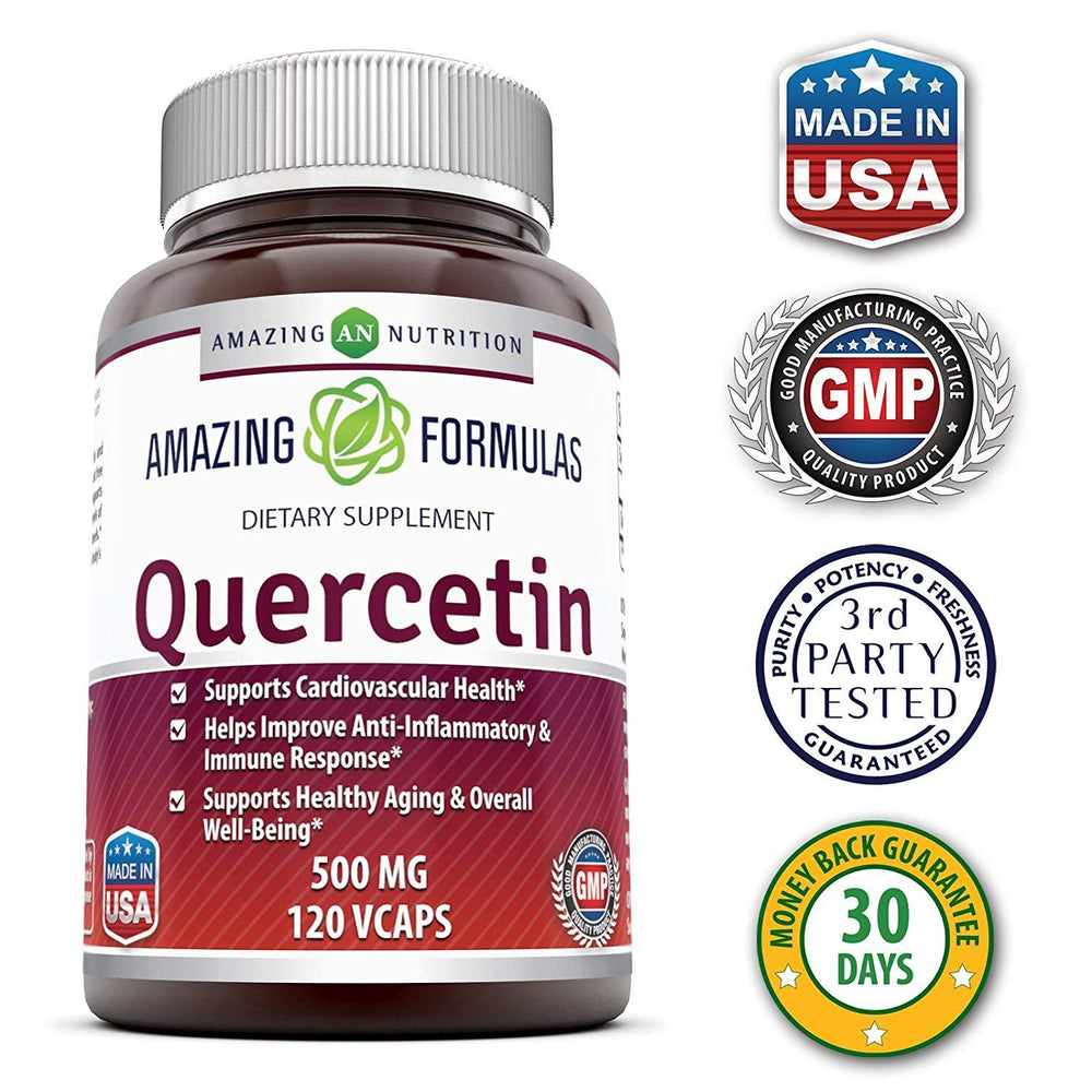 Amazing Formulas Quercetin 500 Mg product packaging on shelf for convenient shopping.