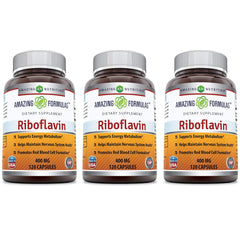 Amazing Formulas Riboflavin 400 mg capsules bottle supports daily energy metabolism.