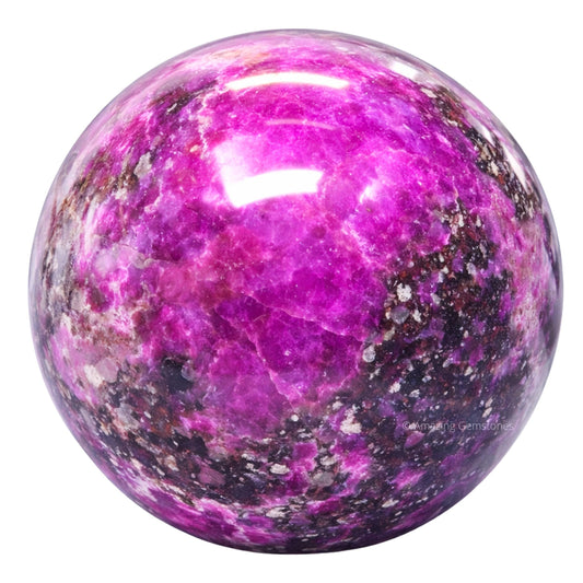 Amazing Gemstone 2-inch crystal ball close-up showing patterns for appreciation.