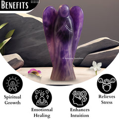 Elegant display of the Amazing Gemstone Amethyst Angel on a desk or shelf.