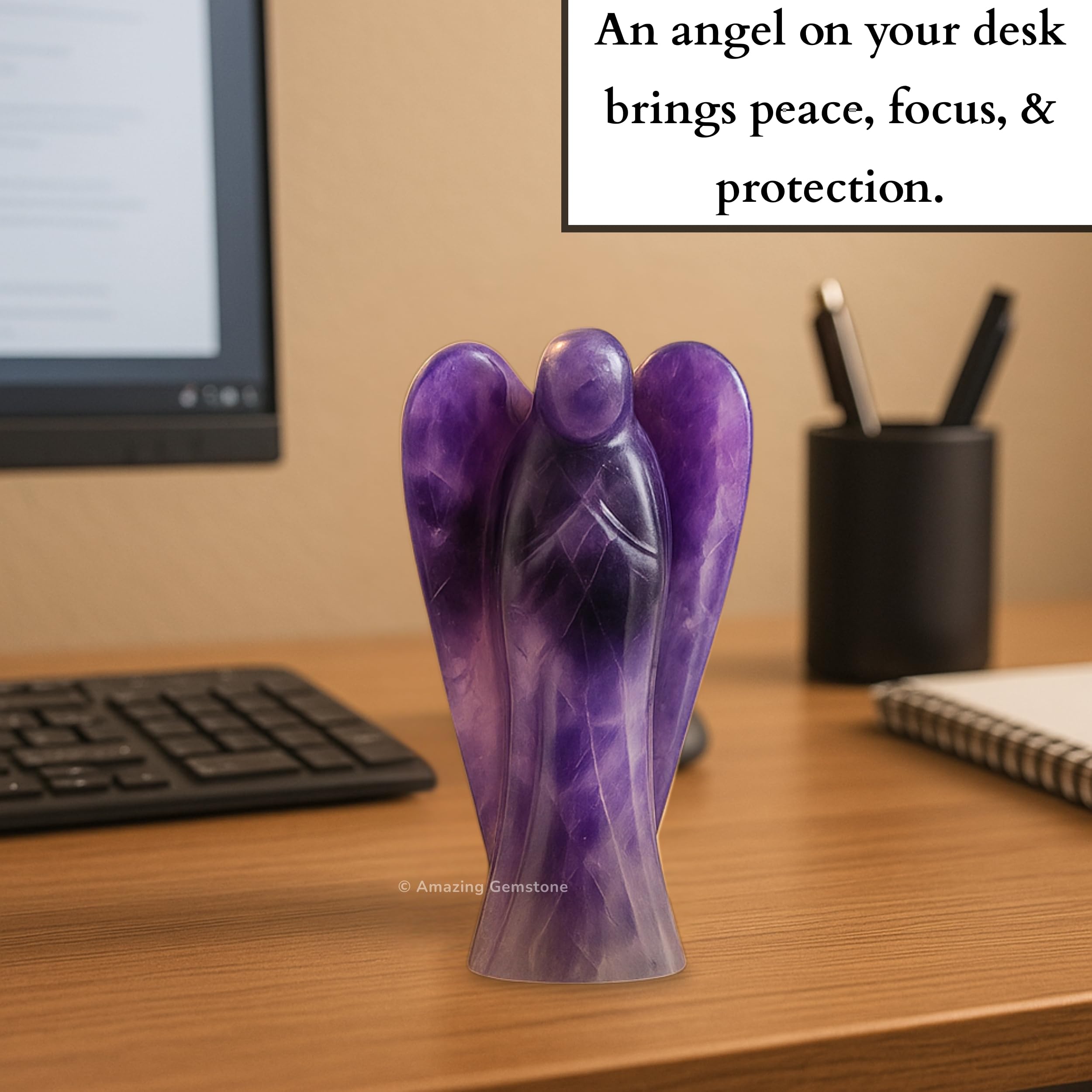 Gift-ready Amethyst Angel with velvet pouch and authenticity certificate.