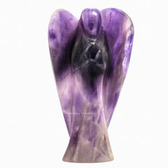 Amazing Gemstone Amethyst Angel hand-carved, showing natural purple crystal serenity for calming energy.