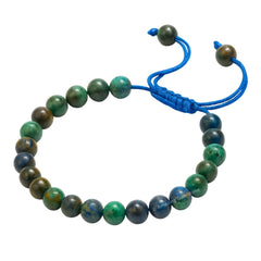 Amazing Gemstone Azurite bracelet on wrist highlights adjustable fit.