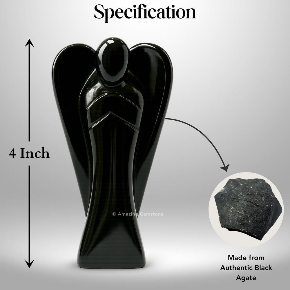 Amazing Gemstone Black Agate Angel close-up highlights natural texture and hand-sorted quality.