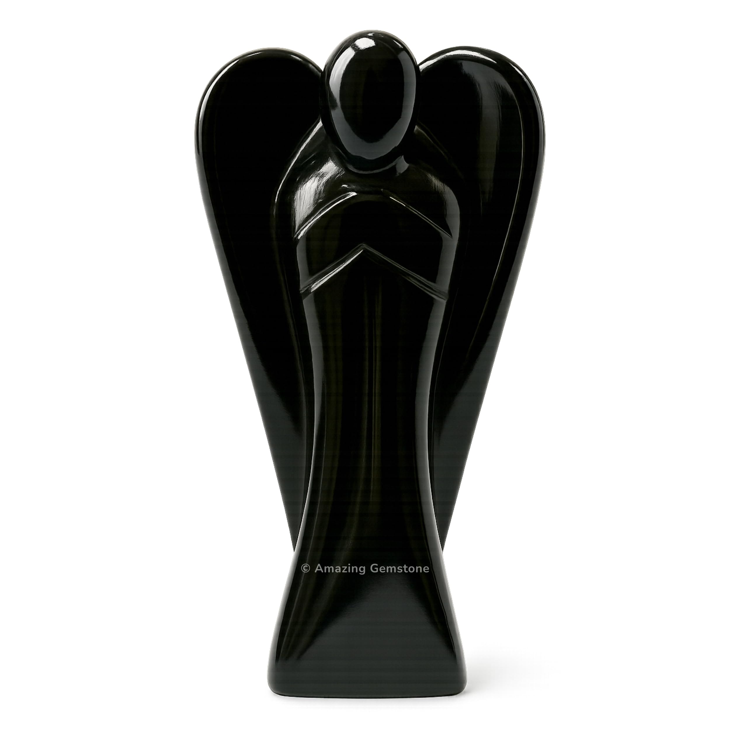 Amazing Gemstone Black Agate Angel crystal figurine, 4 inches, a compact pocket guardian for energy.
