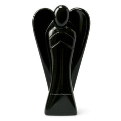 Amazing Gemstone Black Agate Angel crystal figurine, 4 inches, a compact pocket guardian for energy.