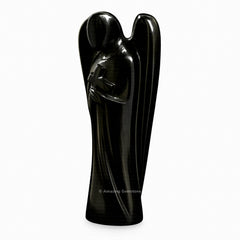 Amazing Gemstone Black Agate Angel in velvet pouch, ready for gifting and personal space protection.