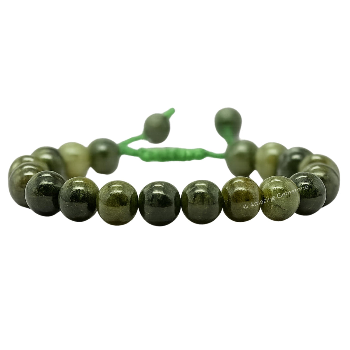 Amazing Gemstone Chrome Diopside Bracelet close-up 8mm beads for grounding.
