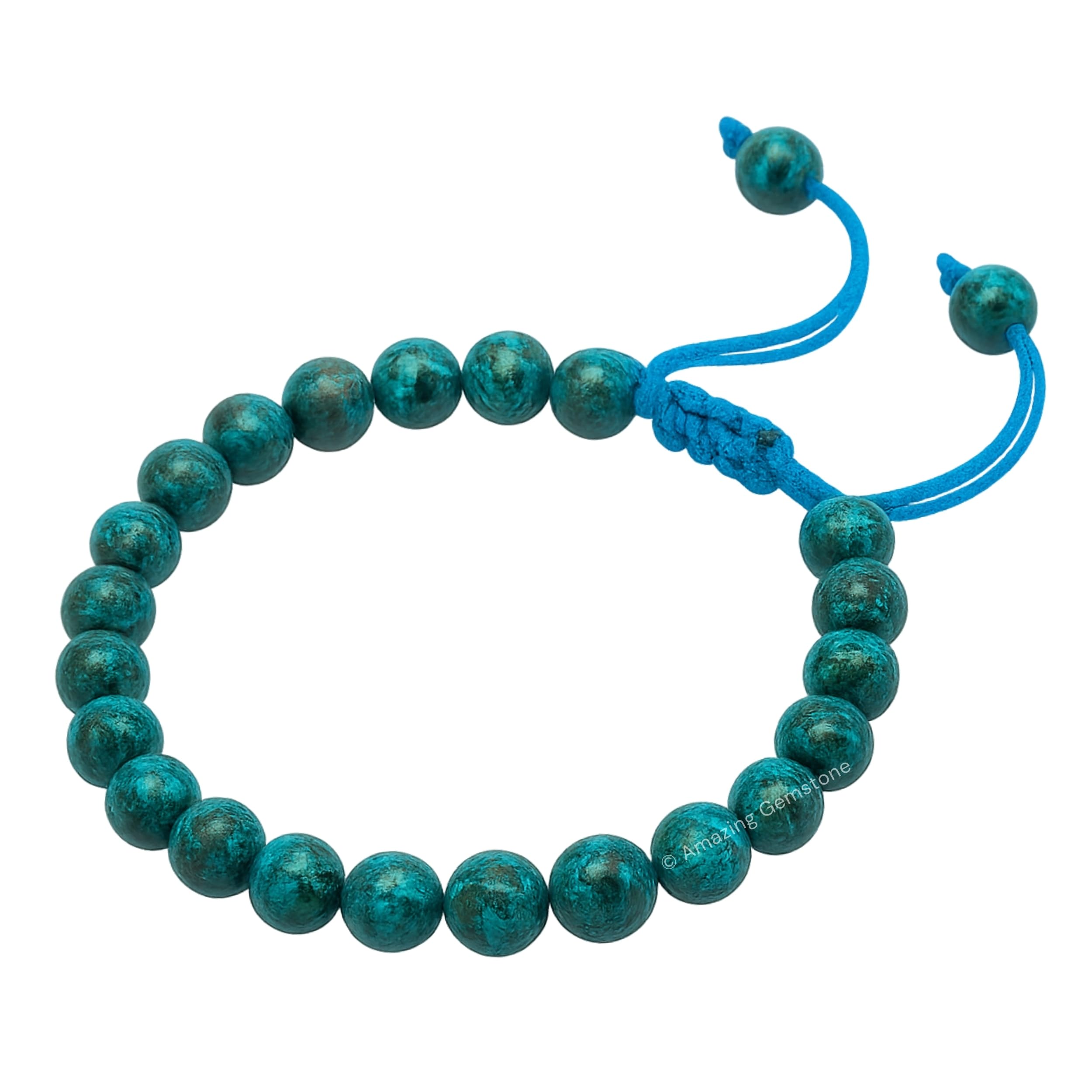 Amazing Gemstone Chrysocolla bracelet demonstrates adjustable fit for versatile styling