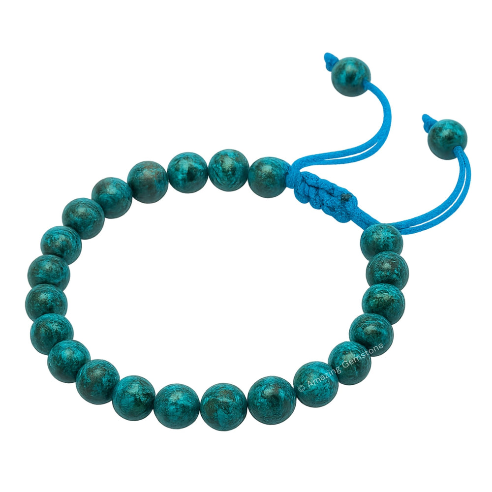 Amazing Gemstone Chrysocolla bracelet demonstrates adjustable fit for versatile styling