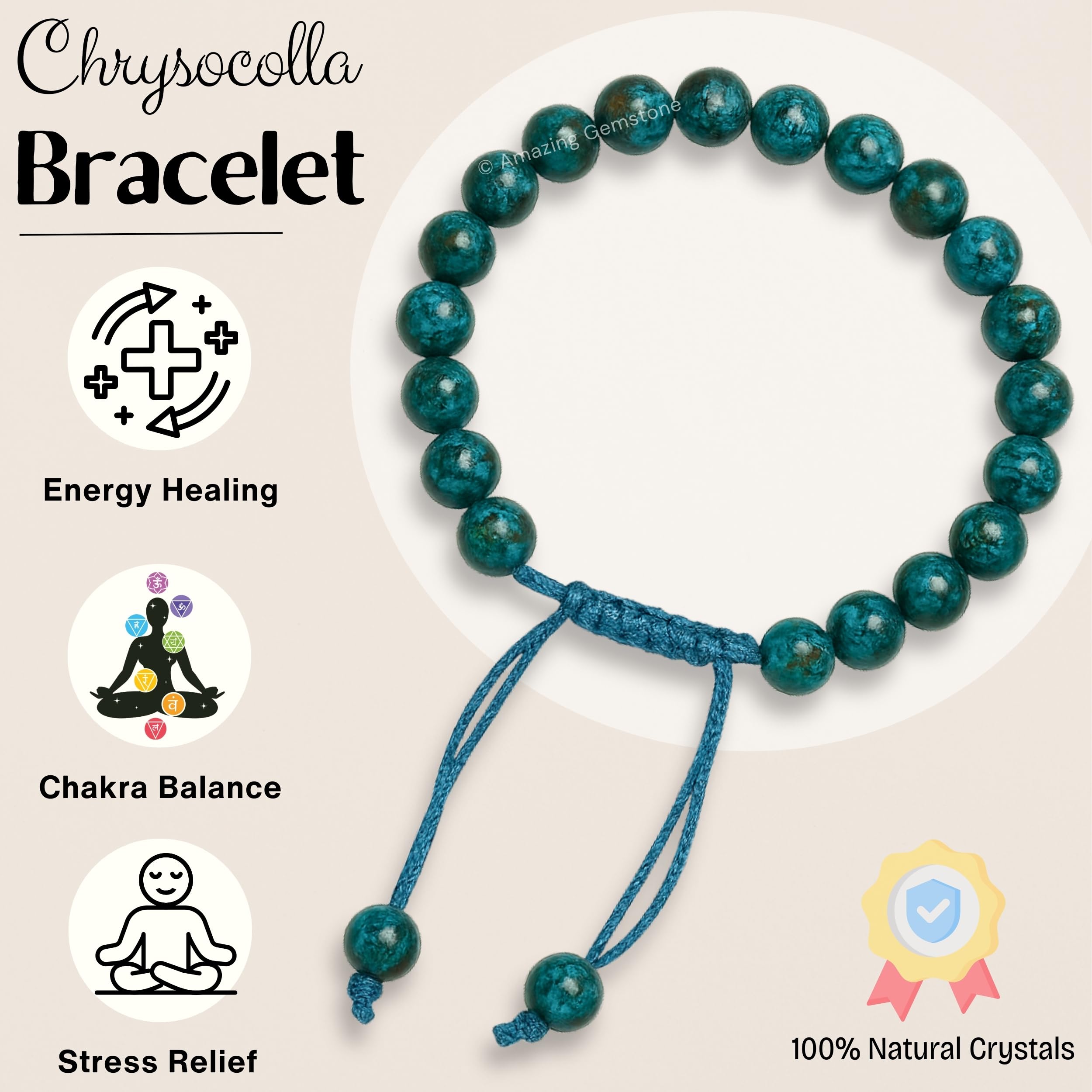 Amazing Gemstone Chrysocolla bracelet packaging shown in zip bag for gifting