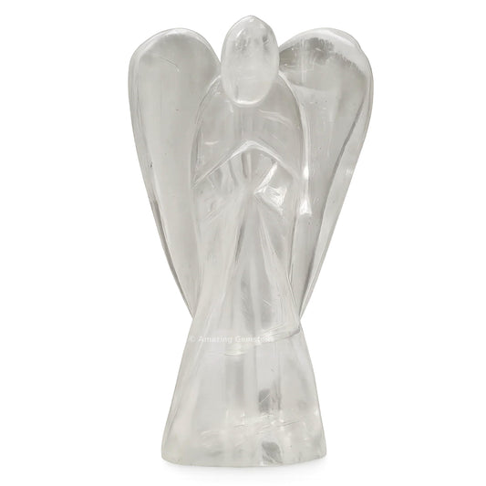 Amazing Gemstone Clear Quartz Angel close-up reveals hand-finished detailing for calm spaces.