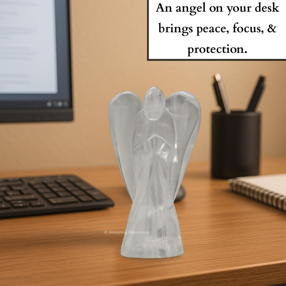 Amazing Gemstone Clear Quartz Angel detailed carving reflects authentic craftsmanship.