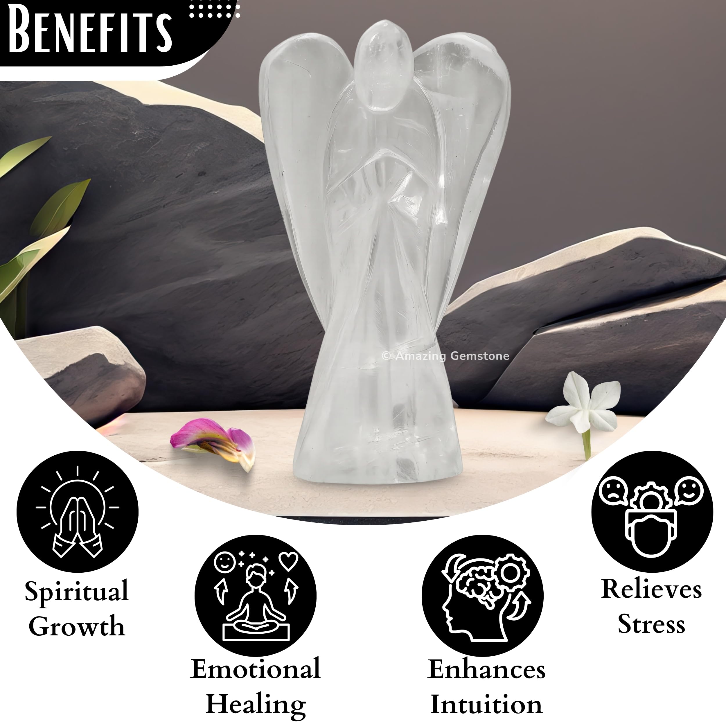 Amazing Gemstone Clear Quartz Angel on display enhances meditation and reflection.