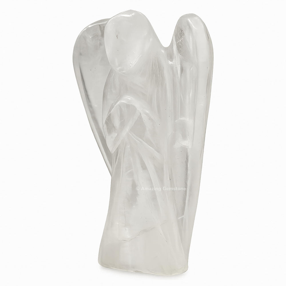 Amazing Gemstone Clear Quartz Angel in hand demonstrates portable guardian energy.