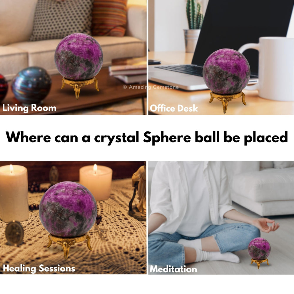Amazing Gemstone decorative ball on shelf adds color and calm.