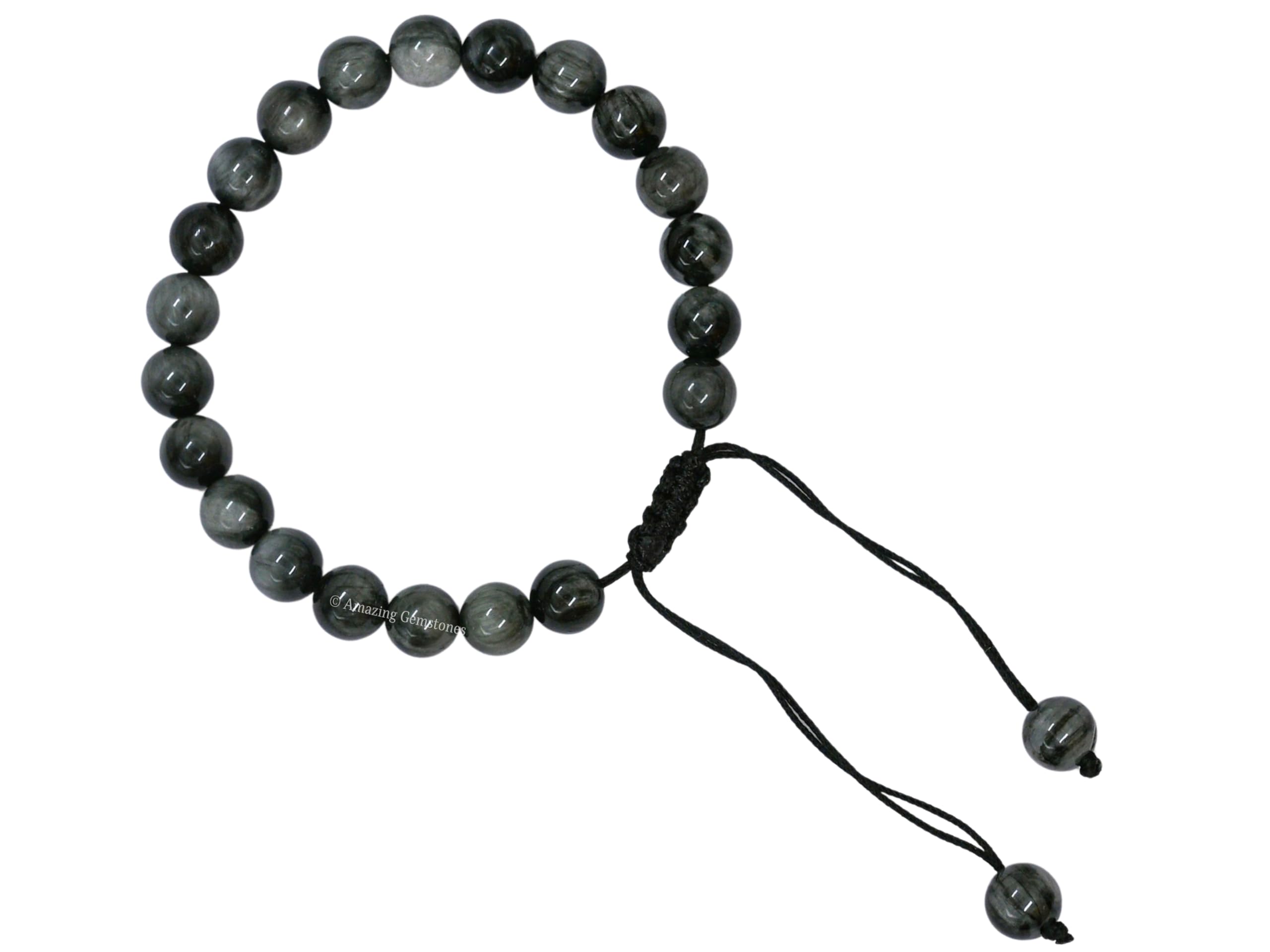 Amazing Gemstone Grey Cats Eye Bracelet bead detail showing natural texture and shine.
