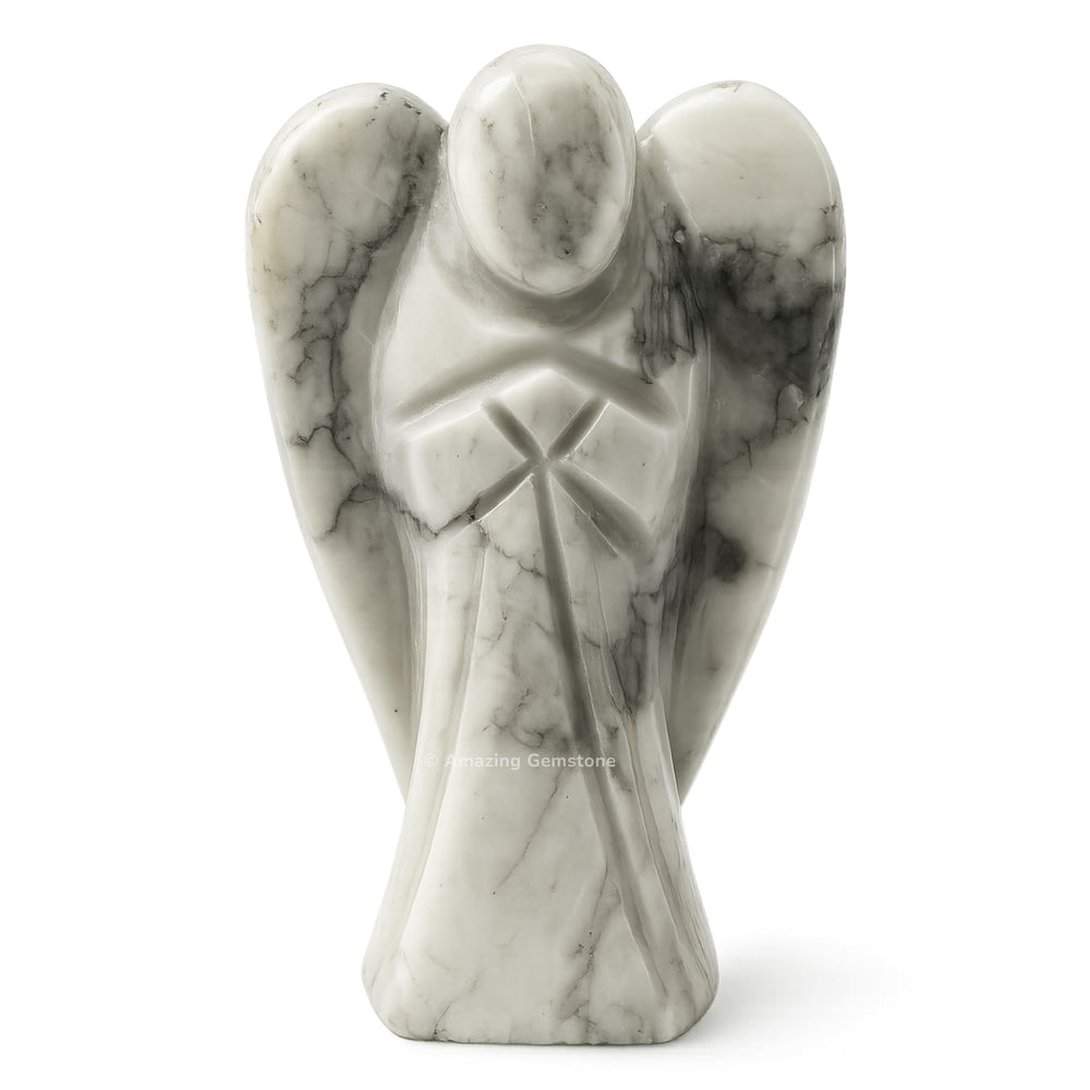 Amazing Gemstone Howlite Angel closeup showing pale veining and calm texture