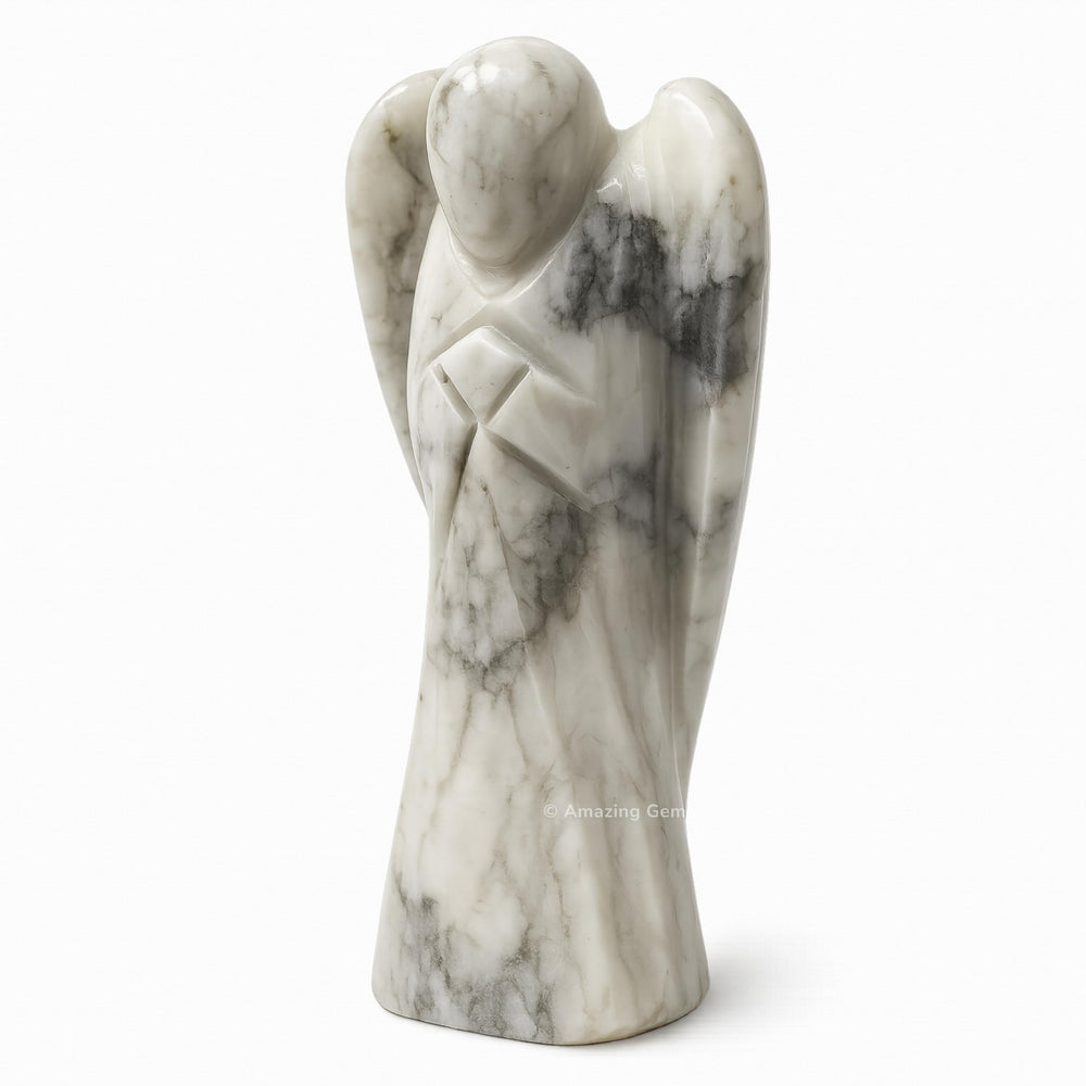 Amazing Gemstone Howlite Angel inside velvet pouch ready for gifting