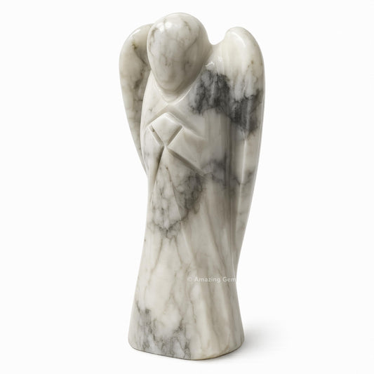 Amazing Gemstone Howlite Angel inside velvet pouch ready for gifting
