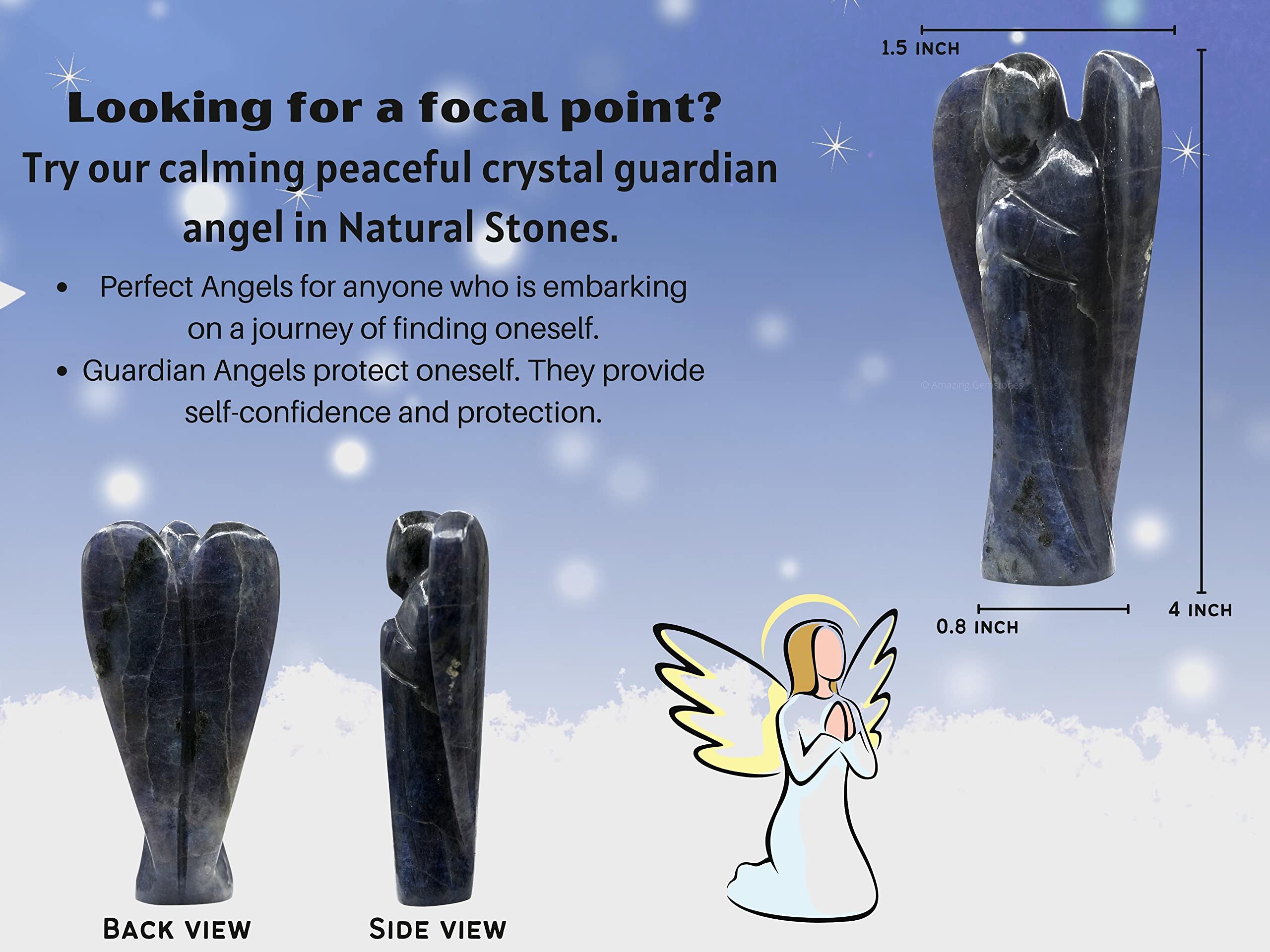 Amazing Gemstone Iolite Angel pocket guardian image for daily protection