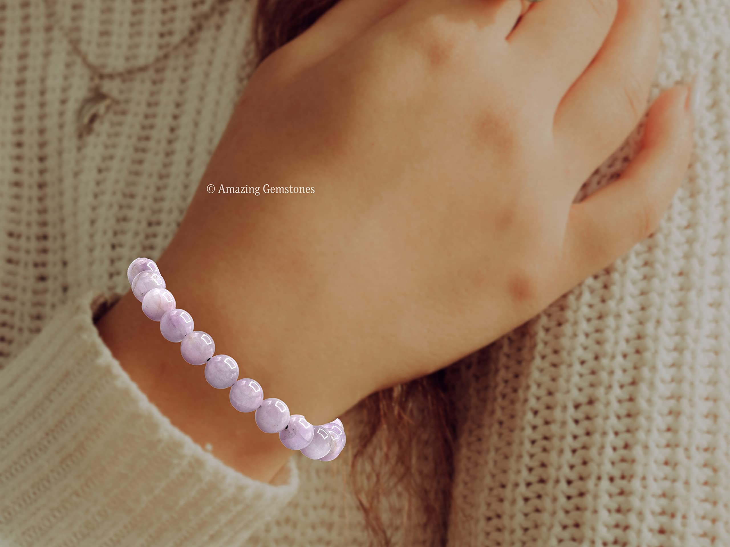 Amazing Gemstone Kunzite Bracelet adjustable sizing demonstrating fit for comfortable wear