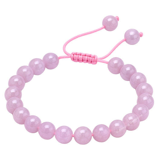 Amazing Gemstone Kunzite Bracelet close up beads highlighting natural color for calm moments