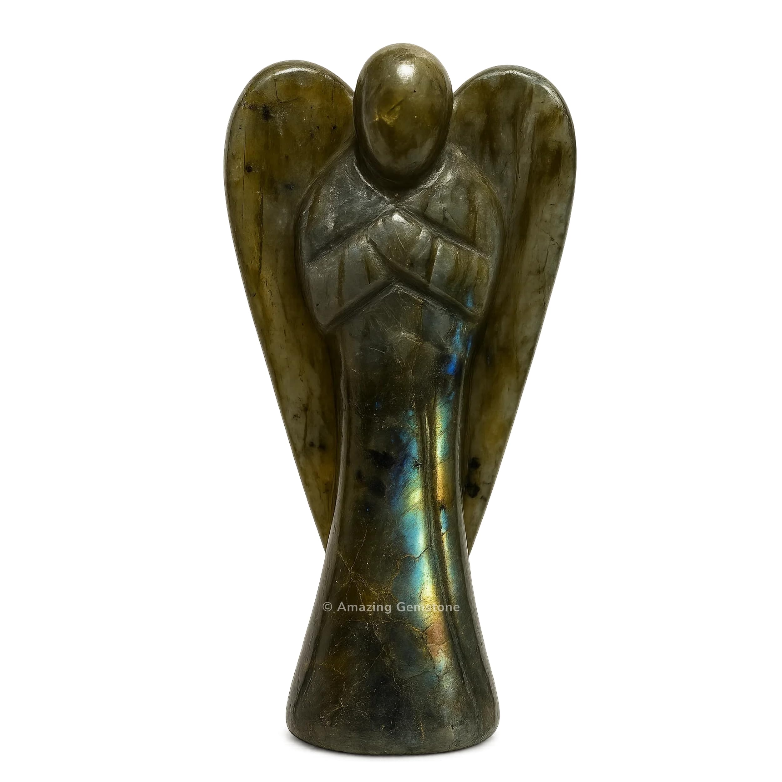 Amazing Gemstone Labradorite Angel close-up shows natural color play for protection