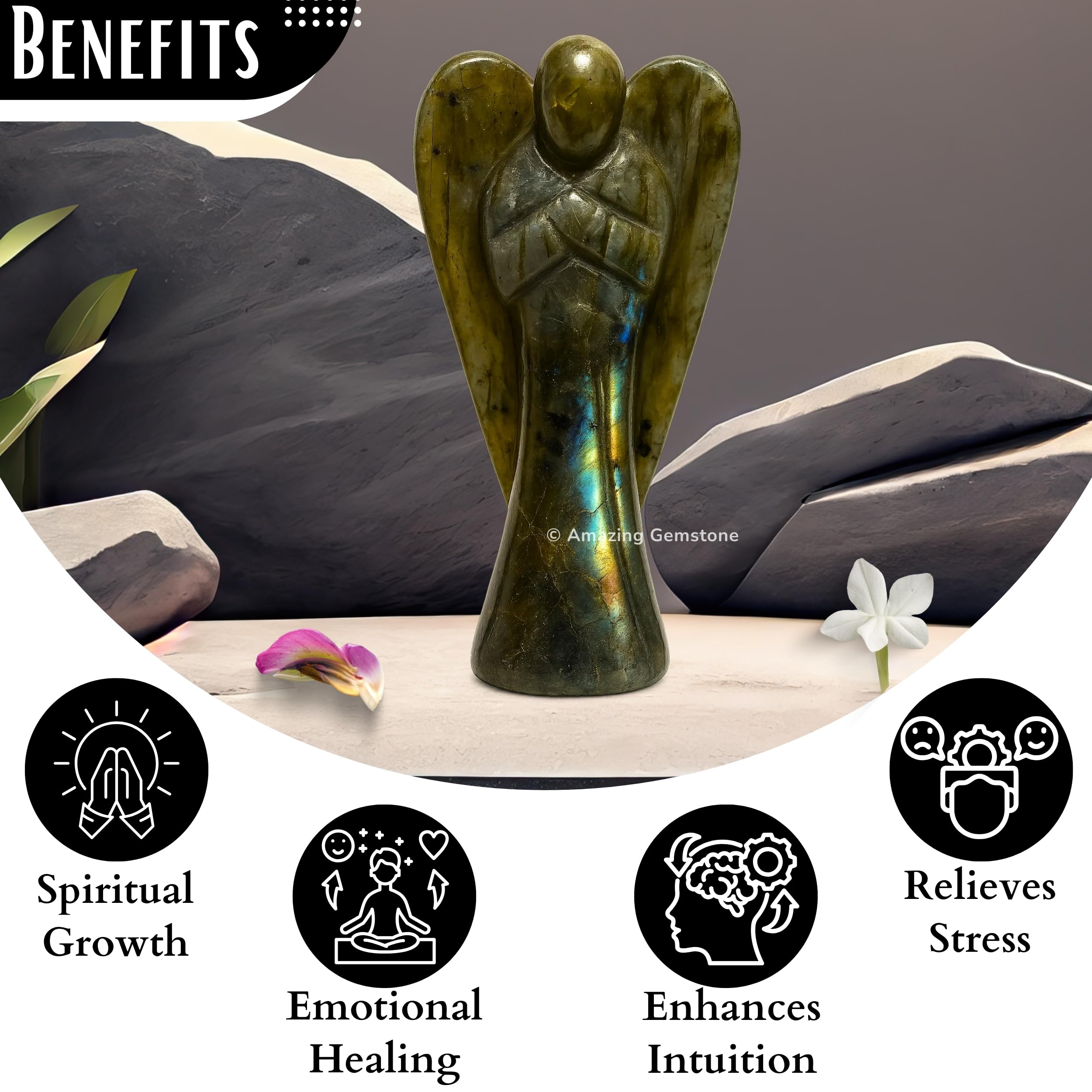 Amazing Gemstone Labradorite Angel hand-sorted quality signals authenticity and care