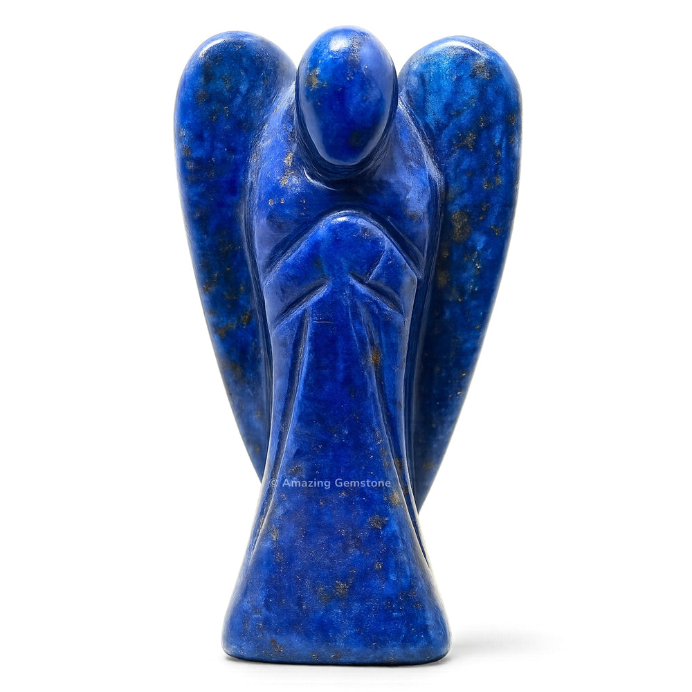 Amazing Gemstone Lapis Lazuli Angel 4in height on display, a protective focal point for any space.