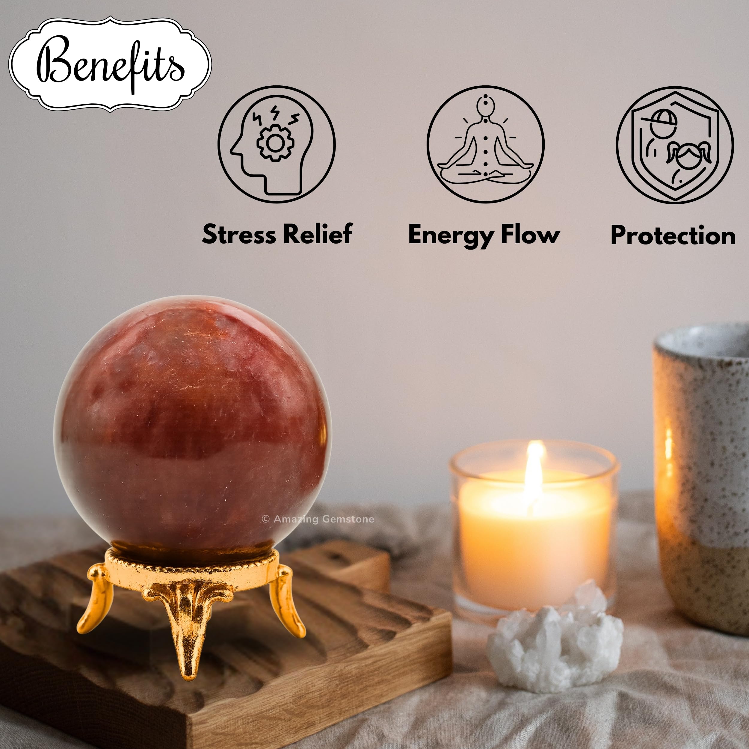 Amazing Gemstone meditation ball used as a focal point in a calm setup