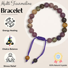 Amazing Gemstone multi tourmaline bracelet showing adjustable length.
