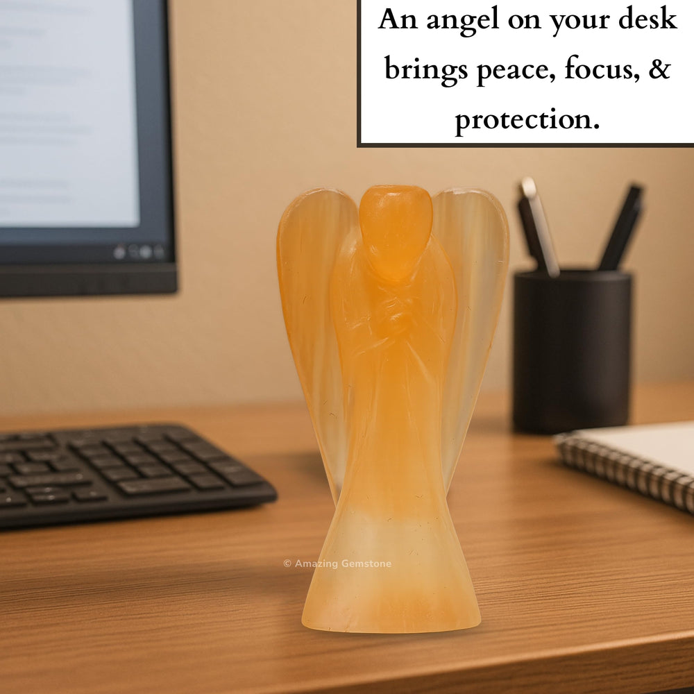 Amazing Gemstone Orange Selenite Angel includes an authenticity certificate for trust.