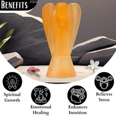 Amazing Gemstone Orange Selenite Angel on velvet pouch makes gifting easy.