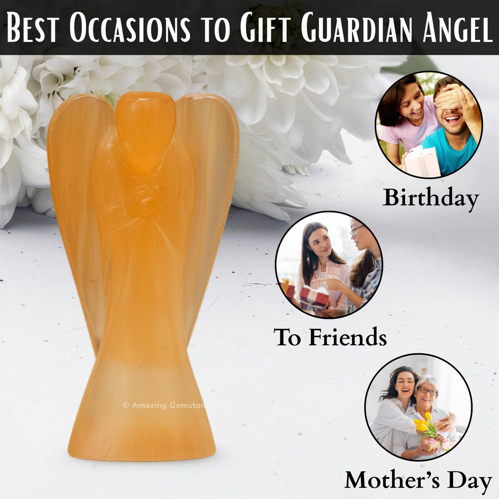 Amazing Gemstone Orange Selenite Angel packaged securely for protection and travel.