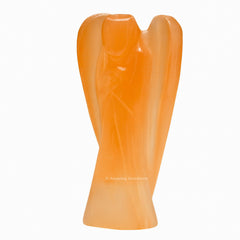 Amazing Gemstone Orange Selenite Angel pocket-guardian sits discreetly for daily serenity.