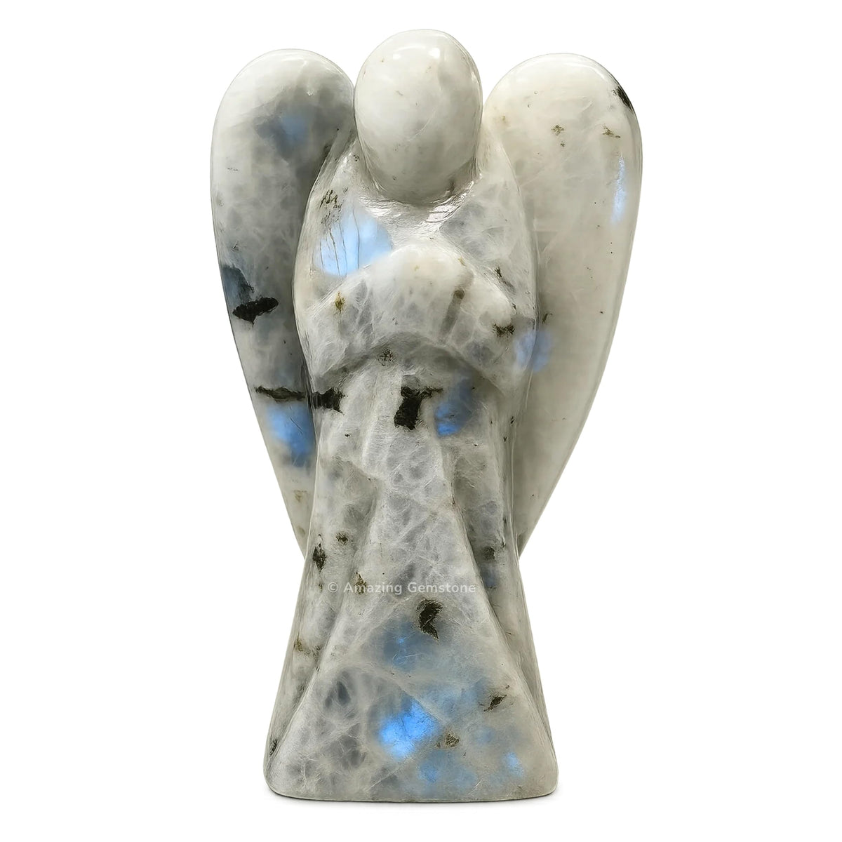 Amazing Gemstone Rainbow Moonstone Angel, 4-inch figure for home protection.