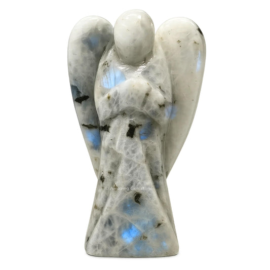 Amazing Gemstone Rainbow Moonstone Angel, 4-inch figure for home protection.