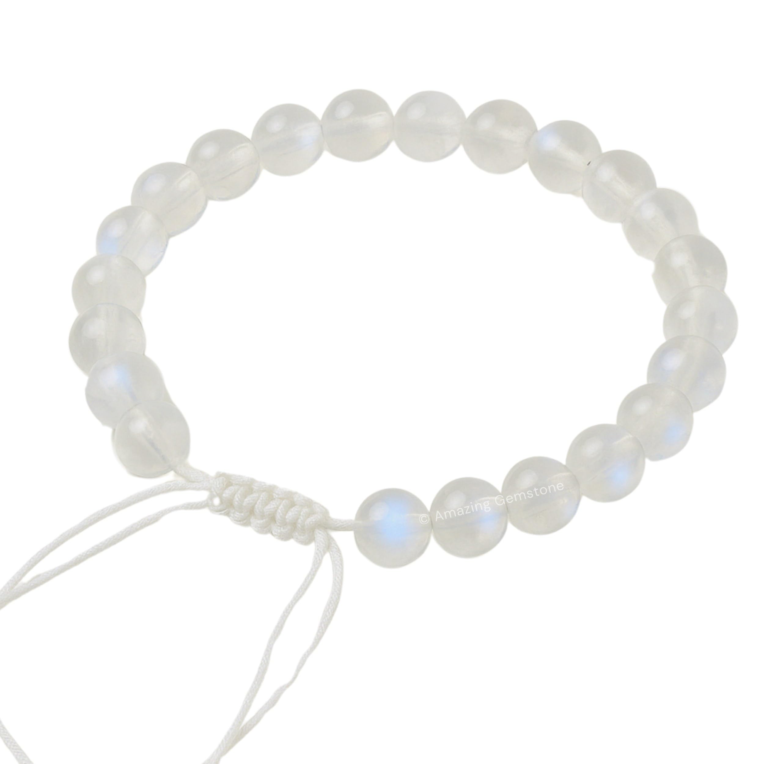 Amazing Gemstone Rainbow Moonstone bracelet on wrist with adjustable fit for all sizes.