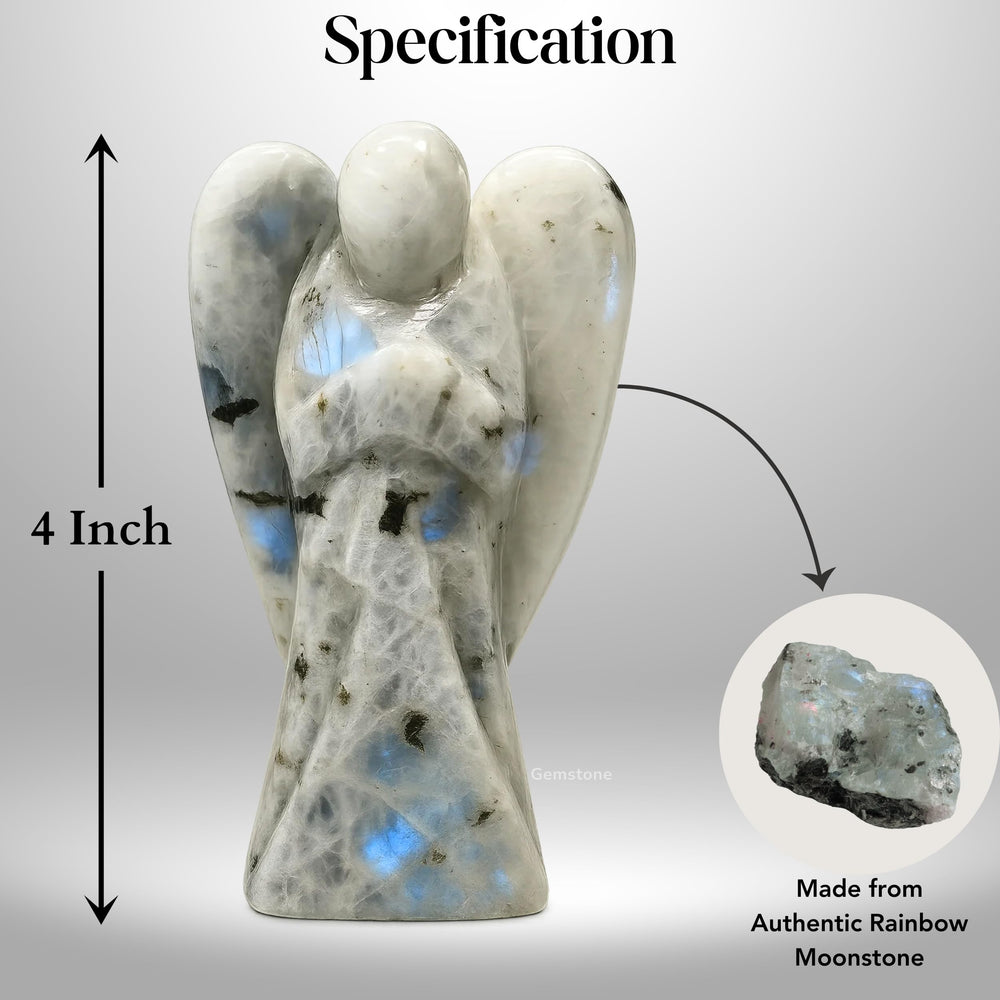 Amazing Gemstone rainbow moonstone angel arrives in velvet pouch for gifting.